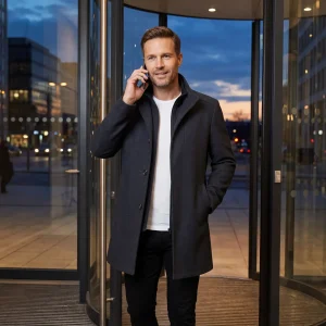 Numaël | Manteau Mi-Long Homme en Laine avec Col Double Structuré