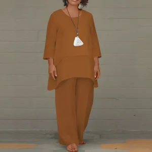 Ensemble en lin pour femmes avec haut et pantalon