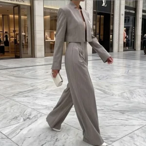 Léna | Ensemble Rayures Veste Courte Pantalon