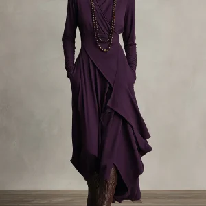 Robe Bohème | Robe Longue Drapée & Coupe Asymétrique Violette