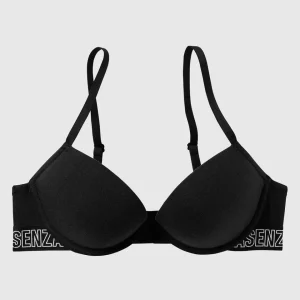 Cotton Logo Push Up Bra in Black
