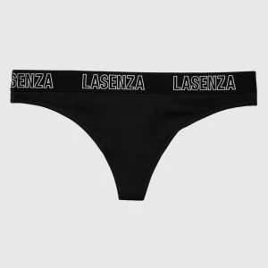 Thong Panty With Logo in Smoulder Black