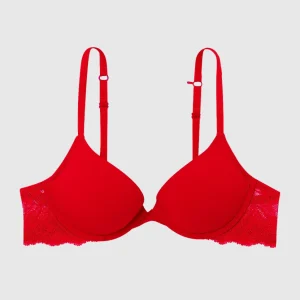 Smooth Push Up Plunge Bra with Lace Wing