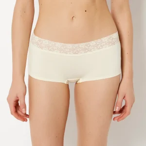 Boyshort Panty With Lace Trim in Lemon Icing