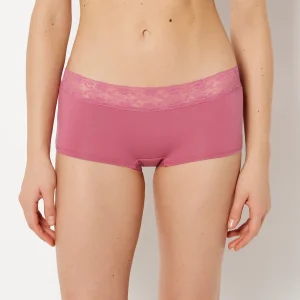 Boyshort Panty With Lace Trim  in Red Violet