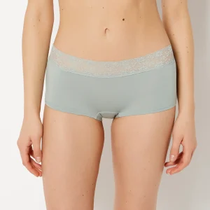 Boyshort Panty With Lace Trim  in Iceberg Green
