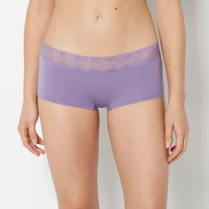 Boyshort Cotton Panty With Lace Trim in Purple Haze