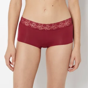 Boyshort Cotton Panty With Lace Trim in Plum Rose