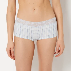 Boyshort Panty With Lace Trim in Breezy Gingham