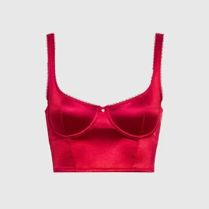 Unlined Satin Balconette Bra Top in Cosmo Red