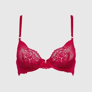 Unlined Demi Bra with Lace in Cosmo Red