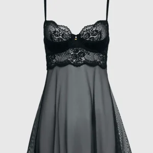 Unlined Balconette Lace Babydoll in Smoulder Black