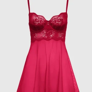 Unlined Balconette Lace Babydoll in Cosmo Red
