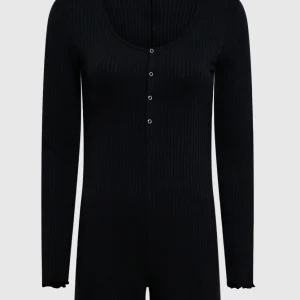 Long Sleeve Ribbed Onesie in Smoulder Black