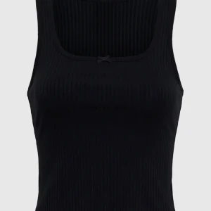 Ribbed Pajama Top with Bow in Smoulder Black