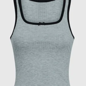 Ribbed Pajama Top with Bow in Cool Gray