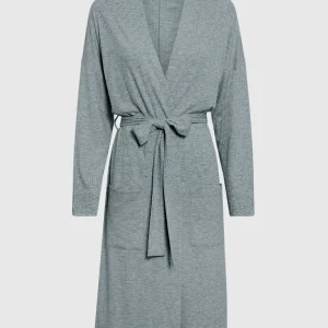 Long Sleeve Ribbed Robe in Cool Gray