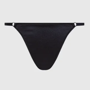 High Leg Thong Satin Panty in Smoulder Black