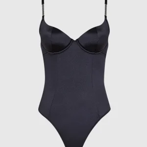 Satin Push Up Bodysuit in Smoulder Black
