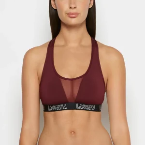 Low Impact Sports Bra with Logo in Russian Ruby