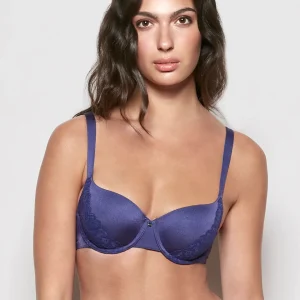 Lightly Lined Balconette Bra with Lace in Dusk Blue