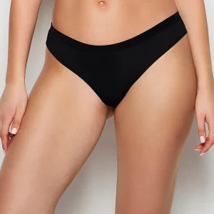 Thong Panty with Vanishing Trim in Tuxedo Black