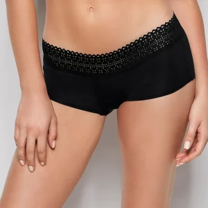 Boyshort Panty with Lace Trim in Tuxedo Black
