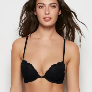 Allover Lace Push Up Bra in Tuxedo Black