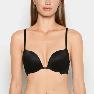 Front Close Push Up Bra with Reverie Lace in Tuxedo Black