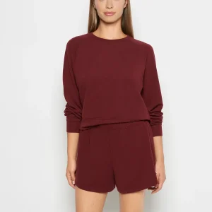 French Terry Crew Neck Sleep Top in Russian Ruby Heather