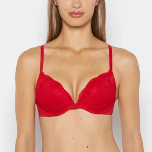 Charmed Push Up Plunge Lace Cup Bra in Crimson