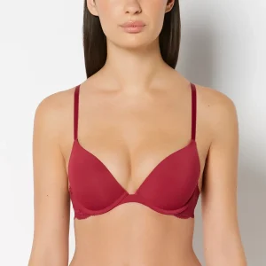 Smooth Push Up Plunge Bra With Charmed Lace Wing in Plum Rose
