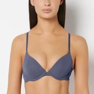 Smooth Push Up Plunge Bra With Charmed Lace Wing In Vintage Indigo