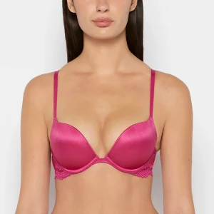 Smooth Cup Push Up Bra with Lace Wing in Fuchsia Red