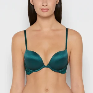 Smooth Cup Push Up Bra with Lace Wing in Emerald Green