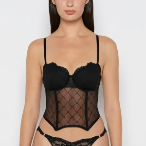 Balconette Mesh Bustier in Tuxedo Black