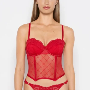 Balconette Mesh Bustier in Crimson