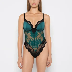 Demi Opulent Lace Bodysuit in Emerald Green