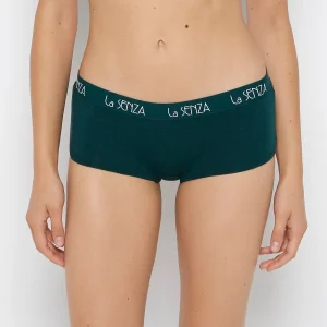 Boyshort Panty with Art Deco Logo in Emerald Green Heather