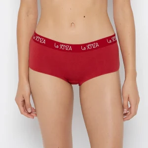 Boyshort Panty with Art Deco Logo in Crimson Heather