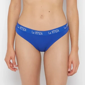 Art Deco Logo Cotton Thong Panty in Dazzling Blue