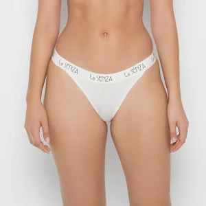 Art Deco Logo Cotton Mini Cheeky Panty in Egret