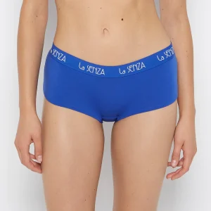 Art Deco Logo Cotton Boyshort Panty in Dazzling Blue