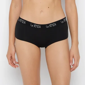 Boyshort Panty with  Art Deco Logo in Tuxedo Black