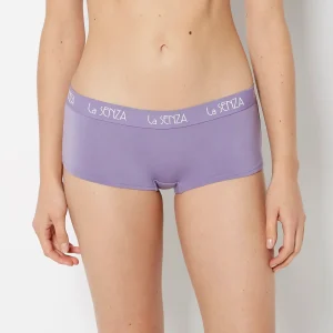 Boyshort Cotton Panty with Art Deco Logo Band in Purple Haze