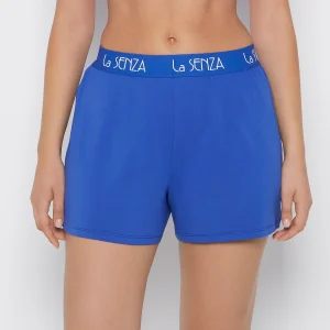 Brush Jersey Shorts with art deco logo in Dazzling Blue