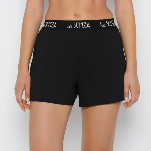 Brush Jersey Shorts with art deco logo in Tuxedo Black