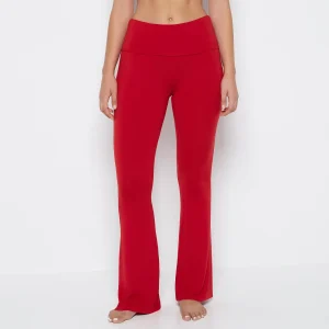 Brushed Jersey Fold over flare leg pant in Crimson