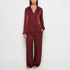 Satin Sleep shirt with button front in Russian Ruby