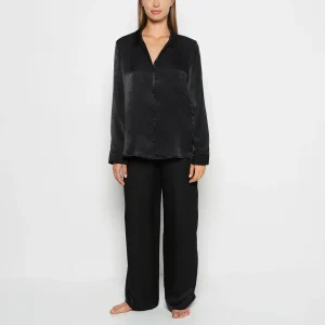 Satin Sleep shirt with button front in Tuxedo Black